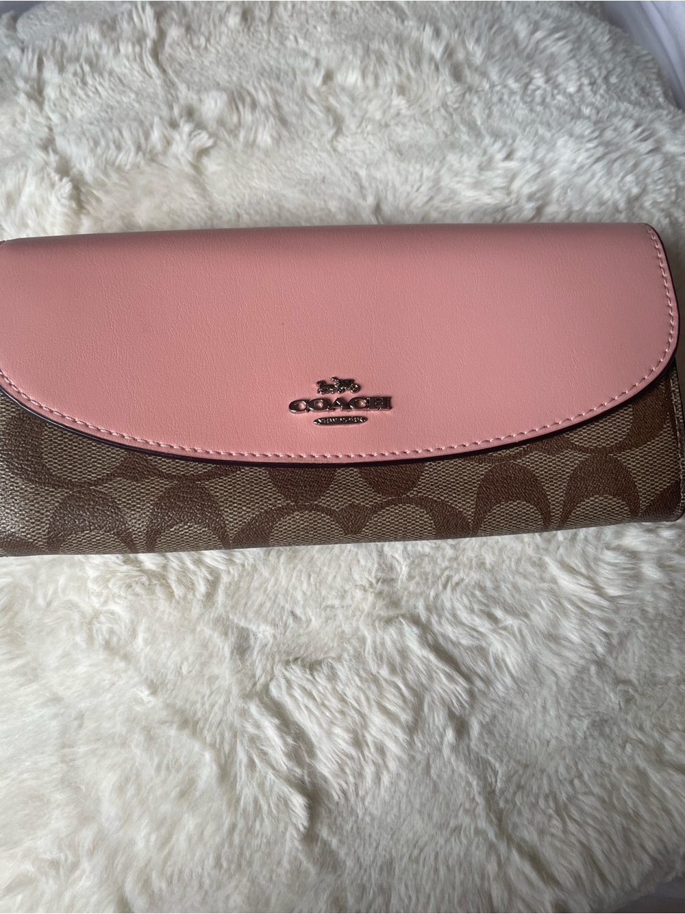 Coach Pink Leather Flap Signature Canvas Wallet